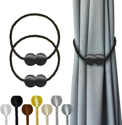 Produktbild von Magnetische Vorhang Raffhalter Schwarz 2 Stück, Vorhang Raffhalter Schnallen Holdbacks Halter Haken Clip für Zuhause Schlafzimmer Büro Dekorativer Vorhang