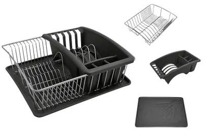 Productafbeelding van Metaltex 325026068 Afwasmand 35 x 30 cm met bestekbak en afdruipbak, kleur: Aqua