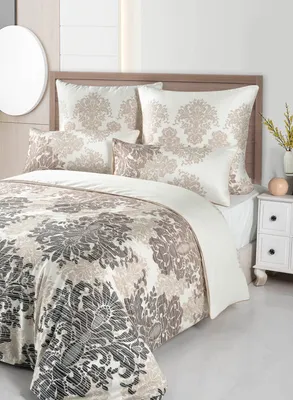 Produktbild von Bettwäsche Set aus 100% Baumwolle Mako Satin | 1x Bettbezug 135x200cm, 1x Kissenbezug 80x80cm | Saum und Reißverschluss goldfarben | Maderia Beige