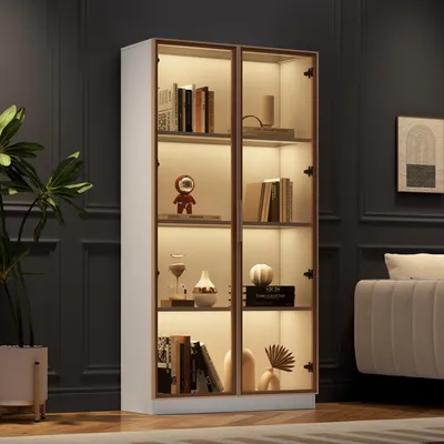 Produktbild von Glasvitrine mit LED, 2 Türen, verstellbare Böden, Standvitrine, 160 cm
