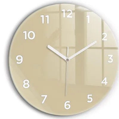 Produktbild von Wallfluent Große Wanduhr – Stilles Quarzuhrwerk - Uhr Dekoration Wohnzimmer Schlafzimmer Küche - Zifferblatt - weiße Zeiger - 60 cm - Beige
