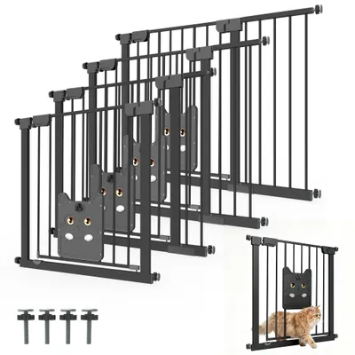 Produktbild von XMTECH Treppenschutzgitter verstellbar 95–105 Klemmgitter ohne Bohren mit Schiebetür Katzenklappe Metall Türschutzgitter für Hunde Katzen, Schwarz