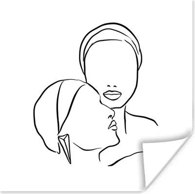Produktbild von MuchoWow® Poster Abstrakte Strichzeichnung von zwei Frauen mit Kopftüchern im Quadrat 100x100 cm - Babyzimmer