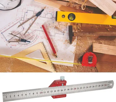 Obrázek produktu pro CX300-2 300mm měřicí pravítko s stupnicí Rýsovací pravítko pro zpracování dřeva Úhloměr Značkovací nástroj CX300-2