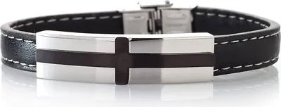 Produktbild von Leder Armband mit Eselstahl 316L PVD Schwarz Herrenarmband 21cm