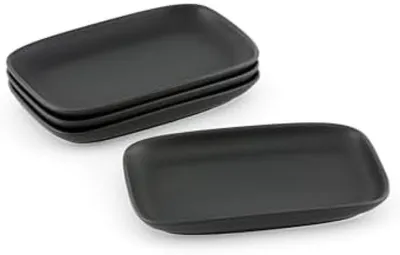Produktbild von PromoHome® Rechteckige Servierplatten-Set aus schwarzem Steingut, 4 Stück, 17x11x2 cm, spülmaschinenfest