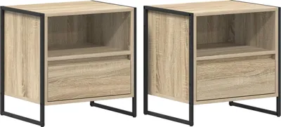 Zdjęcie produktu dla Stolik nocny z szufladą 2 pcs Sonoma 50 x 39,5 x 50 cm