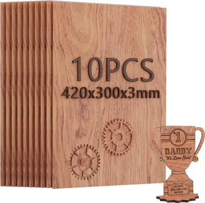 Produktbild von 10 Stück A3 Rosenholz Sperrholz 3mm – 420x300mm Holzplatten für Modellbau, Laserschneiden und Gravieren