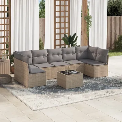 Produktbild von CLORIS 8-tlg. Garten-Sofagarnitur - mit Kissen - Beige Poly Rattan - Gartenmöbelgarnituren LL0000254811