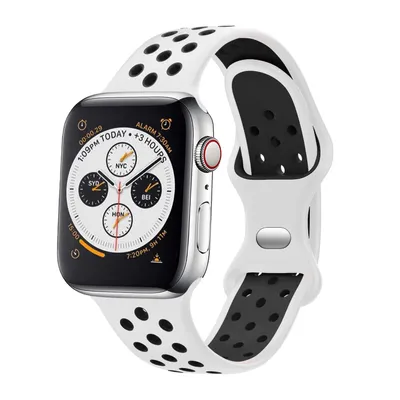 Produktbild von Strap-it Classic Sportarmband passend für Apple Watch Series 1/2/3/4/5/6/7/8/9/10/11/SE/Ultra (2) - Weiß/Schwarz - größe: 44/45/46/49mm