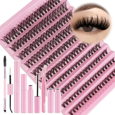 Zdjęcie produktu dla Zestaw klasterów rzęs typu D Curl o długości 8-16 mm, zestaw do samodzielnego wykonania przedłużania rzęs, zawierający klej i uszczelniacz, 40D, zestaw dla początkujących, 200 sztuk