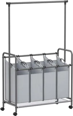 Produktbild von Graue 4-fach Wäschetasche auf Rädern 4x50l