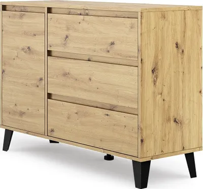 Produktbild von VBChome Kommode mit 1 Tür und 3 Schubladen 110 x 39 x 78 cm Artisan Grifflose Schubladenkommode Mehrzweckschrank für Flur Schlafzimmer Wohnzimmer Kinderzimmer Modern