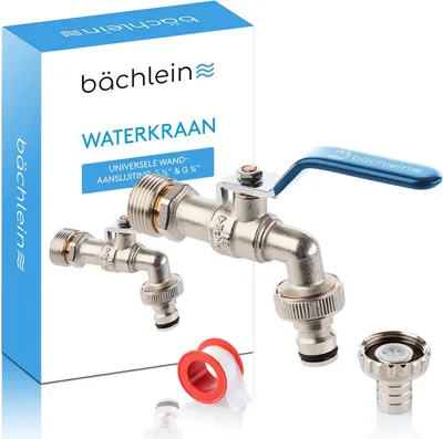 Productafbeelding van Universele waterkraan voor de tuin [blauw] incl. 2 slangaansluitingen - edele kogelkraan met 1/2 en 3/4 inch aansluiting, uitloop buitenkraan
