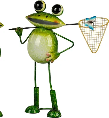 Produktbild von Dekofigur Frosch mit blauem Schmetterling H. 33cm grün aus Metall Formano S25