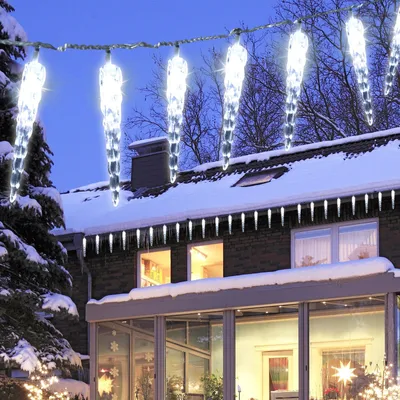 Obrázok produktu pre Ikodm Eiszapfen, LED svetelný reťazec, 2-dielna sada, 40 LED, 5 metrov, studená biela, vianočná dekorácia, vianočná výzdoba, efekt sneženia, osvetlenie okien, 8 režimov