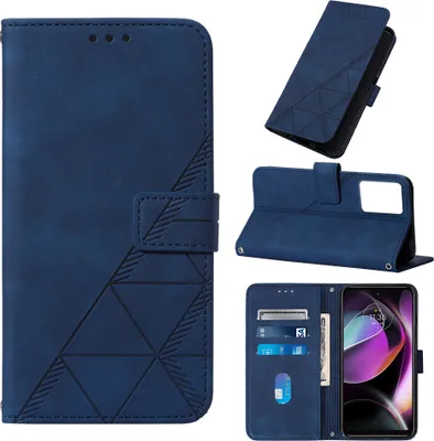 Produktbild von Hülle für Motorola Moto G (2023) Prägung Flip Leder Kartenfächer Schutzhülle mit Ständer Blau