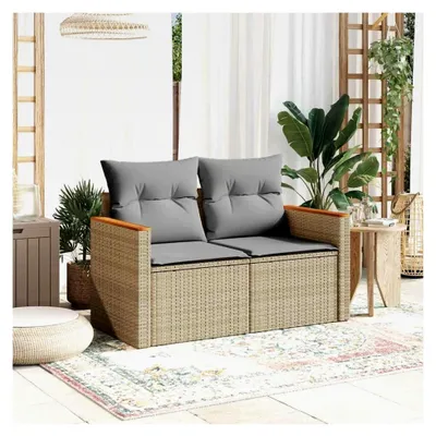 Produktbild von Gartensofa mit Kissen, 2-Sitzer, beige, aus Polyrattan für den Außenbereich