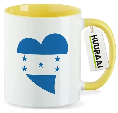 Produktbild von Huuraa Kaffeetasse Honduras Flagge Herz 330ml Gelb Keramik Kaffeebecher Geschenkidee