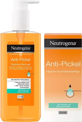 Produktbild von Neutrogena Anti Pickel Gesichtspflege- Set - Gesichtsreinigung & Gesichtscreme - 200ml Tägliches Waschgel & 50ml Tägliche Feuchtigkeitspflege - mit Salicylsäure & ölfrei