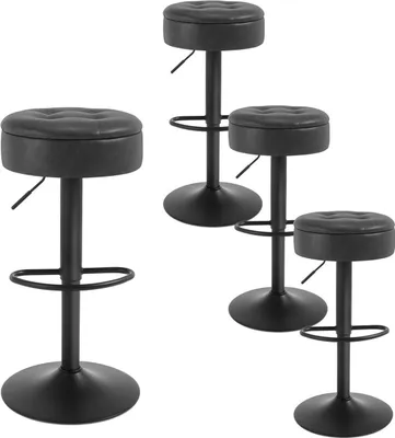Produktbild von WOLTU Barhocker, Sitzhocker mit Stauraum, höhenverstellbar, 360° drehbar, Kunstleder Metall : Anthrazit 4 Farbe: Anthrazit Stückzahl: 4