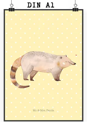 Produktbild von Mr. & Mrs. Panda Bild Nasenbär DIN A1 - Gelb Pastell - Geschenk, Wandbild, Bär, Rüsselbär, Kunstdruck, Nasenbären, wanddeko, Lustige Sprüche, Wanddekoration, drucke