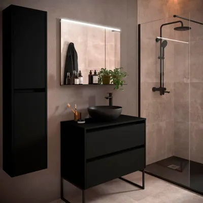 Image de Salgar Meuble de salle de bains NOJA 800 2 tiroirs BLACK SATIN + plan de toilette