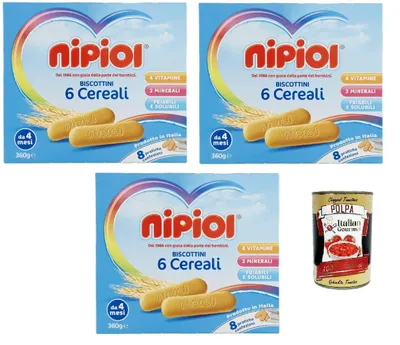 Produktbild von Nipiol Biscottini 6 Cereali, 3x 360 g + Italian Gourmet polpa 400g