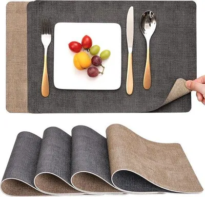 Obrázek produktu pro Uniqoos® Sada 4 podtácích podložek, 43 x 30 cm – oboustranné podložky z umělé kůže, odolné proti nečistotám a protiskluzové, omyvatelné