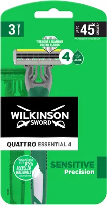 Immagine prodotto di Wilkinson Sword Quattro Essential Sensitive - Maszynki jednorazowe 4 ostrza, 3 sztuki