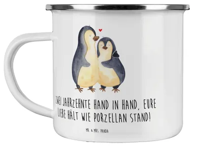 Produktbild von Mr. & Mrs. Panda Emaille Tasse 20. Hochzeitstag Porzellanhochzeit - Transparent - Geschenk, Teetasse, Meilenstein, Feier, Heirat, Heiraten, Pott, Geschenke, becher
