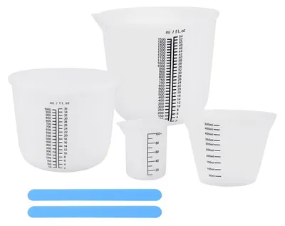 Immagine prodotto di Set di misurini in silicone da 1500 ml, 1000 ml, 500 ml e 100 ml, con spatola per mescolare, colore blu