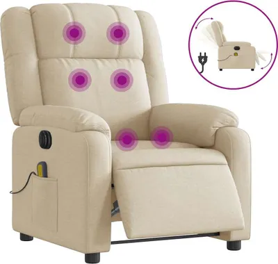 Image de vidaXL Fauteuil de massage électrique Crème Tissu