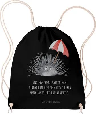 Produktbild von Mr. & Mrs. Panda gymnastiktasche Seeigel - Schwarz - Geschenk, Baumwolltasche, sporttasche klein, wander rucksack, Achtsamkeit, Leben, Gymbag, Selbstliebe, Hier und Jetzt