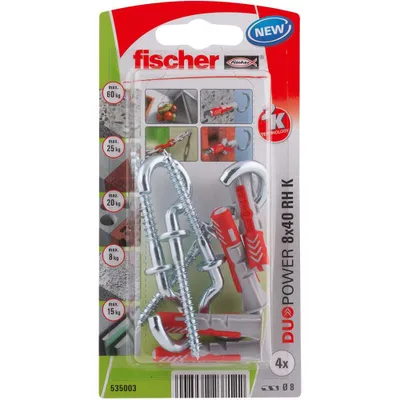 Zdjęcie produktu dla Fischer 535003 kotwa wkręcana / kołek rozporowy 4 szt. zestaw wkrętów i kołków rozporowych 40 mm