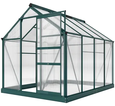 Image de Serre, modèle avec fenêtre de toit et porte coulissante, structure en polycarbonate et aluminium, couleur verte | 24,5 kg | 190 x 252 x 201 cm
