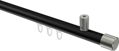 Produktbild von Interdeco Innenlaufstange / Gardinenstange mit Innenlauf Schwarz / Edelstahl-Optik, Typ Sonius Santo (Kappe) Deckenmontage, 20 mm Ø 1-läufig, 180 cm