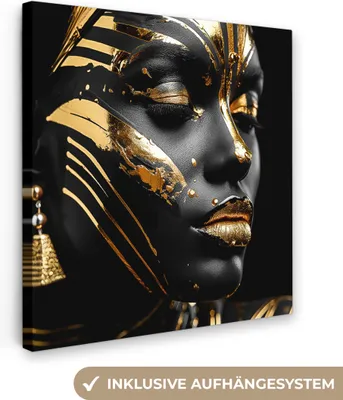 Obrázek produktu pro OneMillionCanvasses® - Plátna - Žena - Zlatá - Černá - Portrét - Moderní - Abstraktní umění, Nástěnná dekorace Obrazy Obývací pokoj, 50x50cm