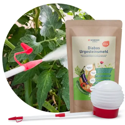 Produktbild von Schicker Mineral-Diabas -Pflanzenschutz-Set 2,5 kg Urgsteinsmehl fein + Pulverzerstäuber
