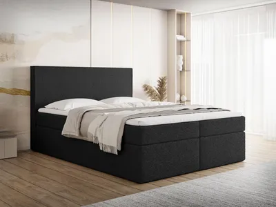 Produktbild von Boxspringbett 180x200 cm mit Bettkasten, Gepolstert Doppelbett mit 7-Zonen Taschenfederkern-Matratze, 5 cm Komfortschaum-Topper Inklusive – Stauraumbett mit hohem Kopfteil in Boucle Stoff Schwarz