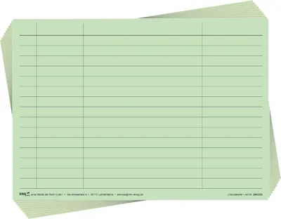 A stack of light green ruled cards, with a few cards fanned out at the top.
