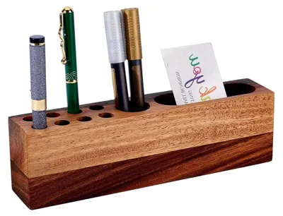 Produktbild von Holz Stifthalter für Schreibtisch und Visitenkarten