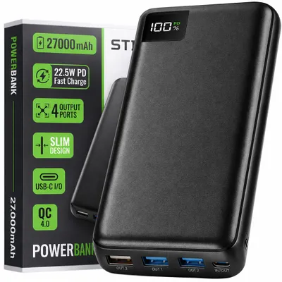 Immagine prodotto di Strex Powerbank - 27.000 mAh - 22.5W Ricarica Rapida - USB-A/USB-C - Indicatore LED - Powerbank Universale per es. iPhone/Samsung, Immagine generata dall'IA