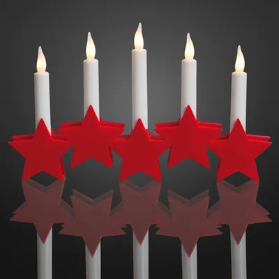 Produktbild von LED Leuchter Sterne rot Motiv Weihnachten Winter Kerzen Batterien 5 LED warmweiß