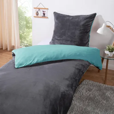 Produktbild von Heimtexland Teddy Flanell Wende Bettwäsche Set I Winter Bettbezug I kuschelig weich und warm I Kopfkissen 80x80 I Bettdecke 135x200 I Cashmere Touch Geschenkidee Weihnachten Typ751 Petrol
