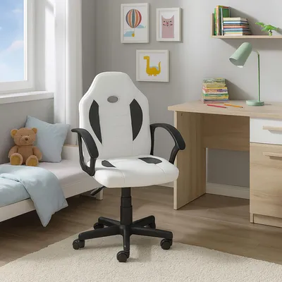 Produktbild von Schreibtischstuhl Junior höhenverstellbar ergonomischer Drehstuhl Weiß-Grau