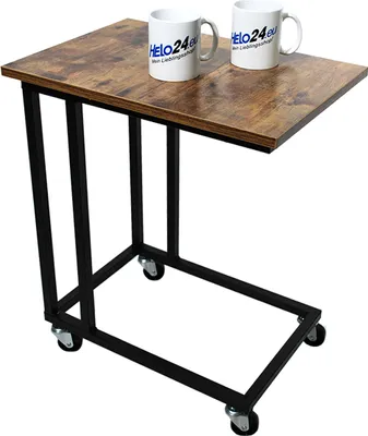 Produktbild von Beistelltisch Sofatisch Kaffeetisch Betttisch Laptoptisch Stahl Holz mit Rollen