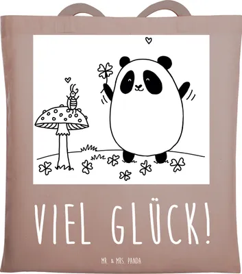 Produktbild von Mr. & Mrs. Panda Tote Bag Panda Glück - Braun Pastell - Geschenk, Tasche, Laptoptasche, Einkaufstüte, Shopping, Jutebeutel