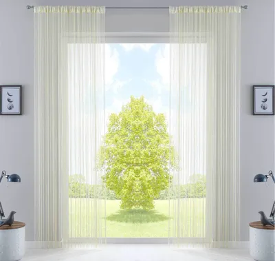 Produktbild von 2er Set Fadengardine , HxB 250x140 cm, Creme mit Tunneldurchzug und eingenähtem Kräuselband, geeignet für Gardinenstangen und Gardinenschienen Fadenvorhänge Fadenstores Raumteiler 20303CN2
