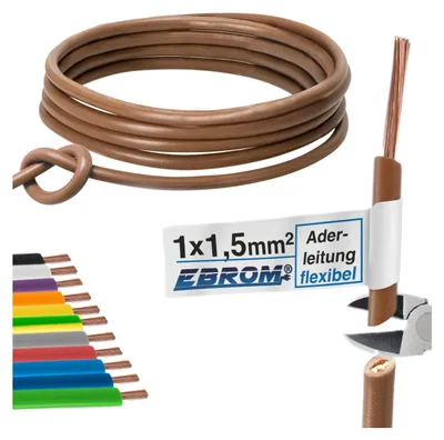 Produktbild von Aderleitung Verdrahtungsleitung - Einzelader flexibel 1,5 mm2 - PVC Leitung - H07V-K 1,5 mm² - Farbe: braun - viele Längen in 5 Meter-Schritten lieferbar, Ihre Länge: nach Auswahl
